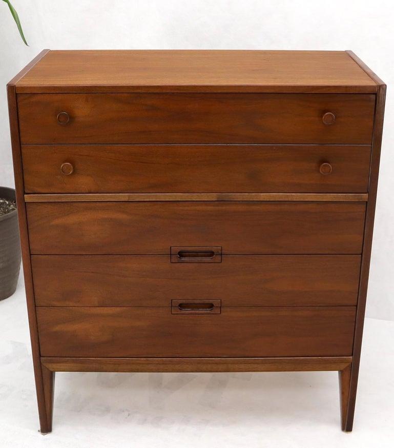Oiled Walnut Mid-Century Modern High Chest 4 Drawers Dresser