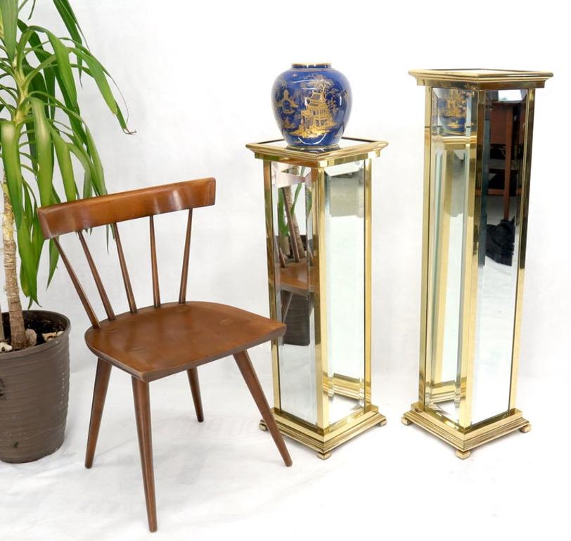 Square Brass and Mirror Panels Pedestals Stands