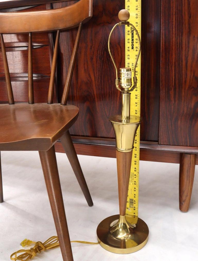 Pair of Walnut and Brass Mid-Century Modern Table Lamps