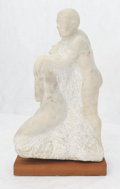 Mid-Century Modern Carved Marble Sculpture on Walnut Base