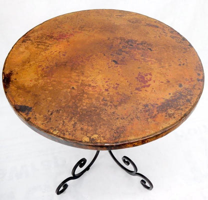 Hammered Coper Top Wrought Iron Base Round Dining Dinette Cafe Table