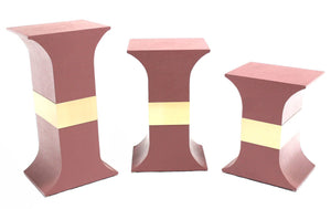 Grasscloth Wrapped Three Mid-Century Modern Pink Lacquer Brass Trim Pedestals