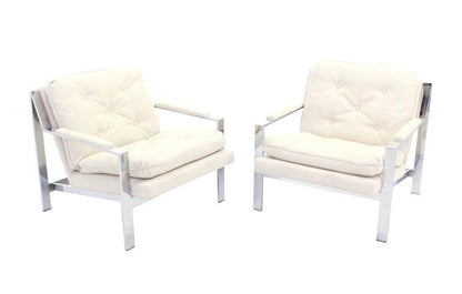 Pair of Chrome Lounge Chairs with New Upholstery