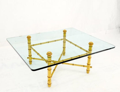 Faux Bamboo Glass Wide Rectangle Coffee Table Hollywood Regency Mid Century