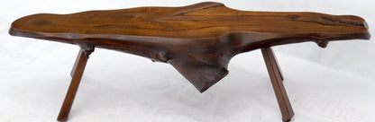 Organic Heavy Solid Walnut Varnished Slab Top Coffee Table on Tapered Legs