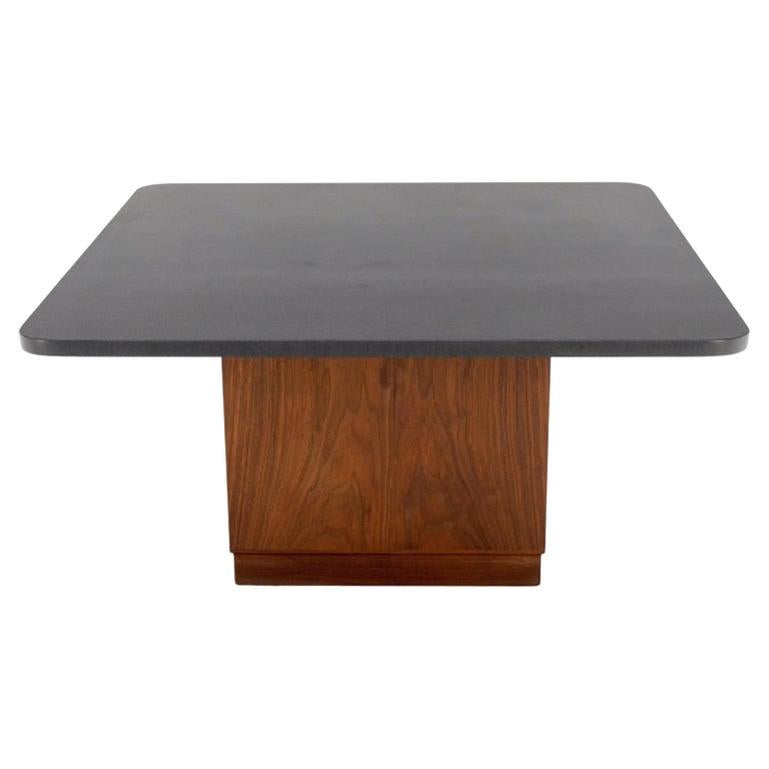 Cube Shape Oiled Walnut Pedestal Base Square Slate Too Coffee Center Table MINT!