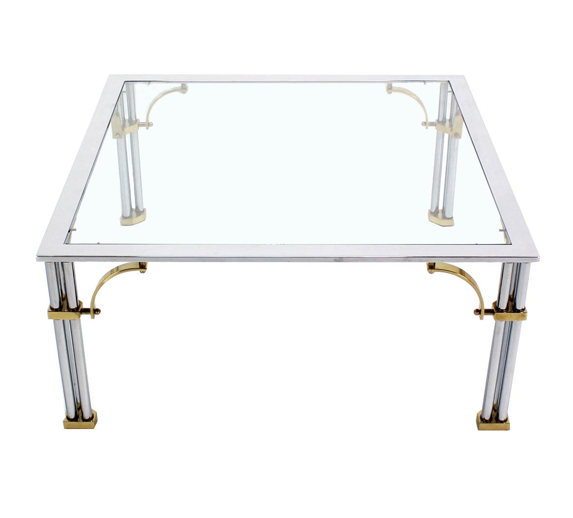 Brass Chrome Glass Top Square Coffee Table
