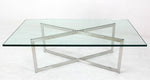 Mid Century Modern Stainless Chrome X-Base Coffee Table with Glass Top