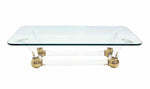 Heavy Thick Lucite and Brass Base Thick Glass Top Coffee Table