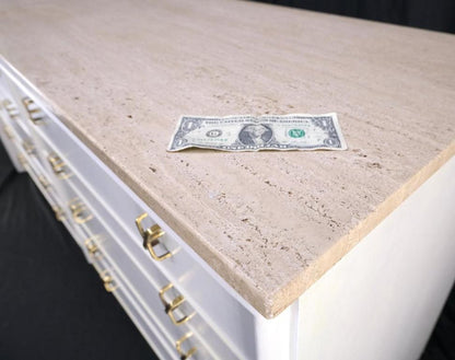 Paul Frankl for Johnson White Wash Marble Top 10 Drawers Dresser Brass x Pulls