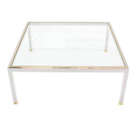 Large Square Chrome and Brass Mid-Century Modern Coffee Table