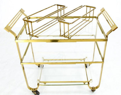 Solid Brass and Glass Mid-Century Modern Bar Cart