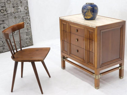 Travertine Top Three Drawers Bachelors Chest with Brass Pulls and Accents