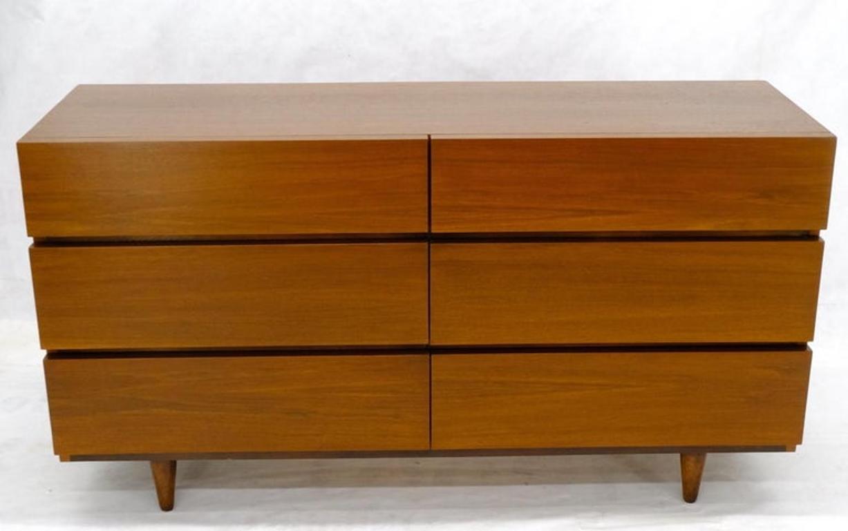 Mid-Century Modern Block Front American Walnut 6 Drawers Dresser Restored