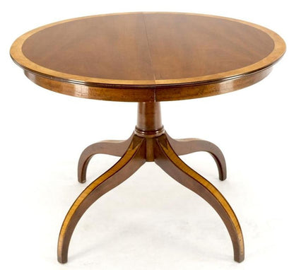 Charak Lacquered Mahogany Banded Round Dining Table w/ 2 Leaves Inlaid Legs Mint