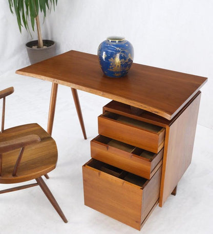 George Nakashima Turned Wood Dowel Shape Leg Single Pedestal Small Desk Mint