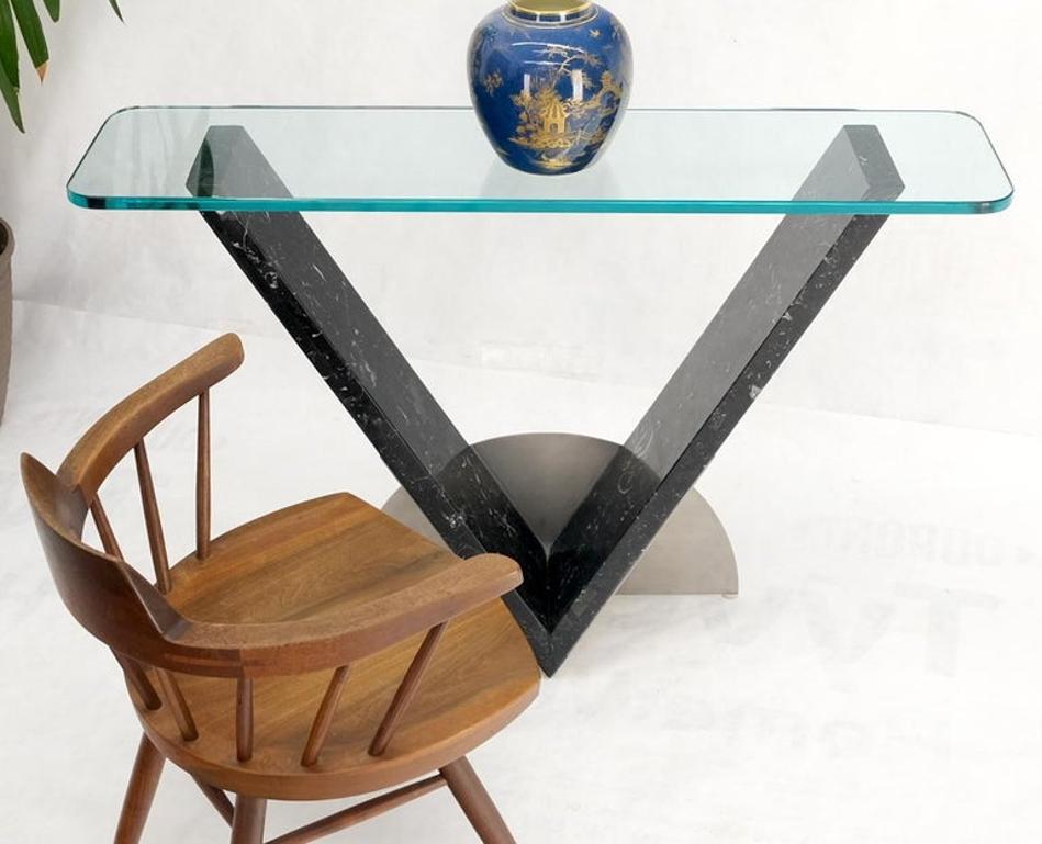 "V" Shape Marble Base Thick Glass Top Modern Custom Design Console Table