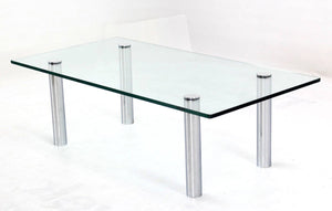 Mid Century Modern Chrome Cylinder Legs Glass Rectangular Coffee Table by Pace