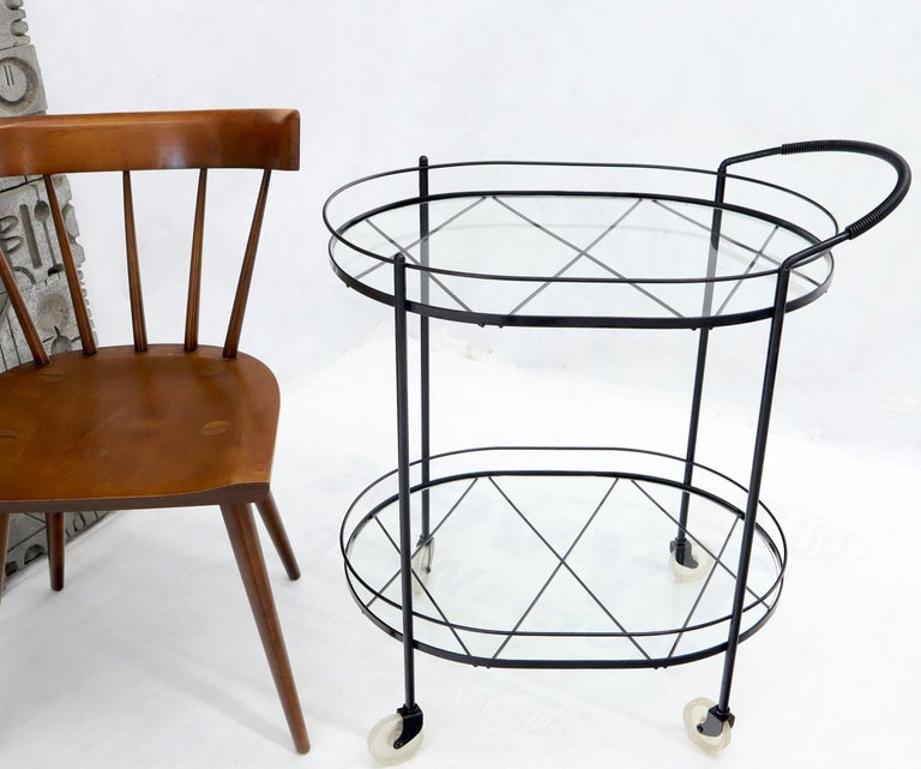 Oval Mid-Century Modern Black Lacquer Serving Bar Tea Cart