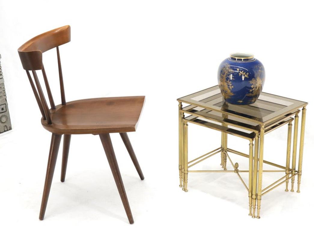 Set of 3 Brass Mirrored Border Glass Tops Nesting Stacking Tables
