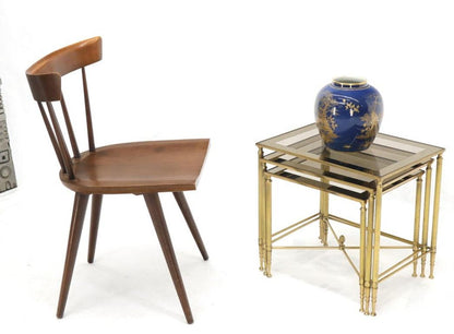 Set of 3 Brass Mirrored Border Glass Tops Nesting Stacking Tables