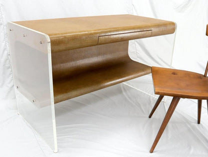 Lucite Base Faux Snake Skin Sculptural Shape One-Drawer Writing Table Desk