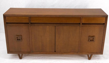 Mid Century V Shape Leg 4 Doors Compartments 3 Drawer Credenza Buffet Cabinet