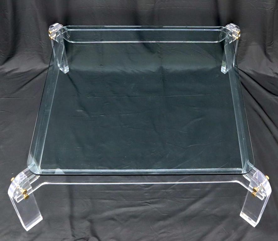 Large Lucite Base Square Glass Top Coffee Table