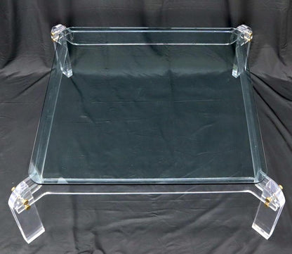 Large Lucite Base Square Glass Top Coffee Table