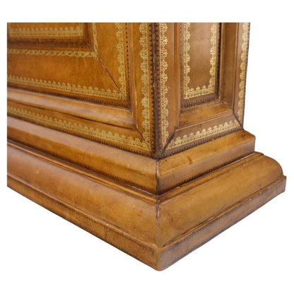 All Wrapped in Tooled Leather Massive Decorative Columns 2 Part Bookcase Hutch