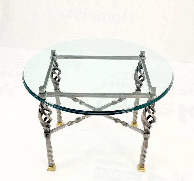 Wrought Iron Art Ornament Brass Tips Feet Oval Glass Top Side End Coffee Table
