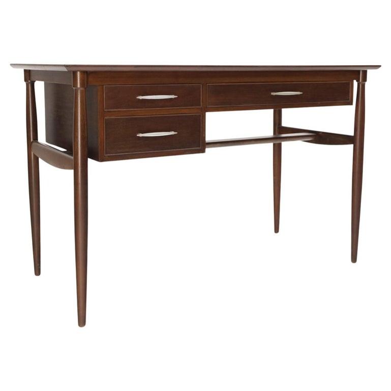 Exposed Dowel Shape Legs Floating Top 3 Drawers Walnut Desk Table Console Mint