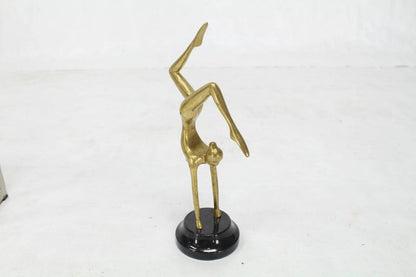 Tall Modern Bronze Sculpture of Gymnast in Action Marble Base