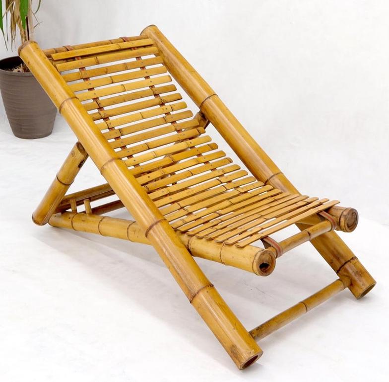 Vintage Bamboo Adjustable Sling Chaise Chair