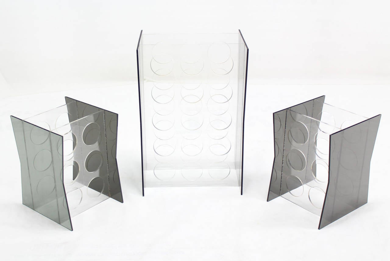Set of Three Lucite Wine Racks or Stands