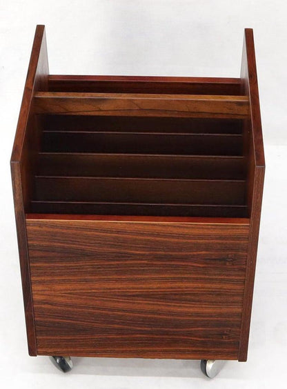 Danish Mid-Century Modern Rosewood Magazine Rack on Wheels