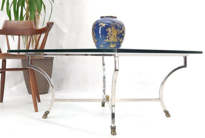 Square Chrome and Brass Hoof Feet Base Thick Glass Top Coffee Table