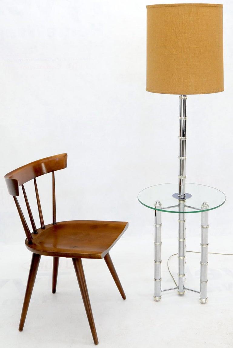 Chrome and Brass Faux Bamboo Tripod Glass Side Table Floor Lamp