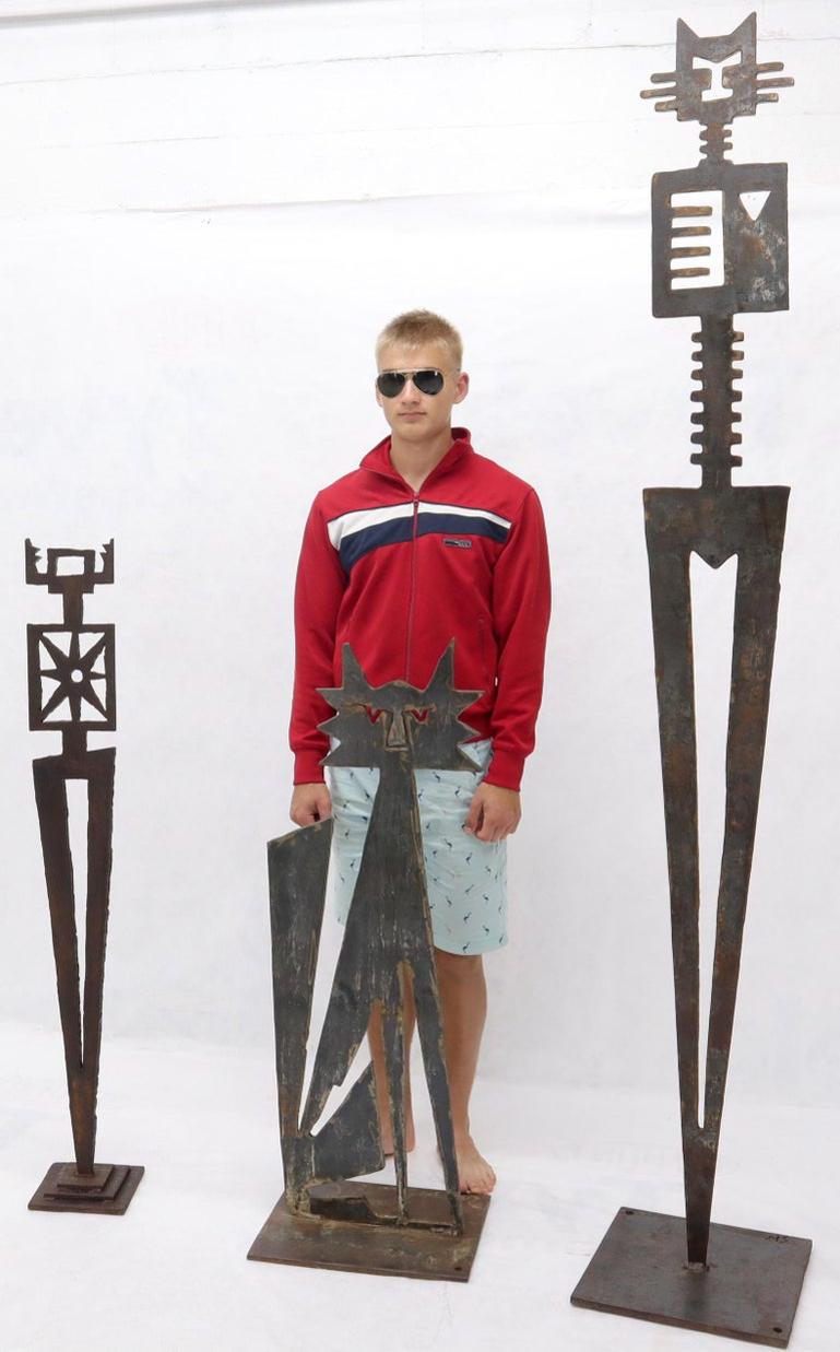 Cut Metal Brutalist Modern Abstract Cut Metal Standing Sculpture