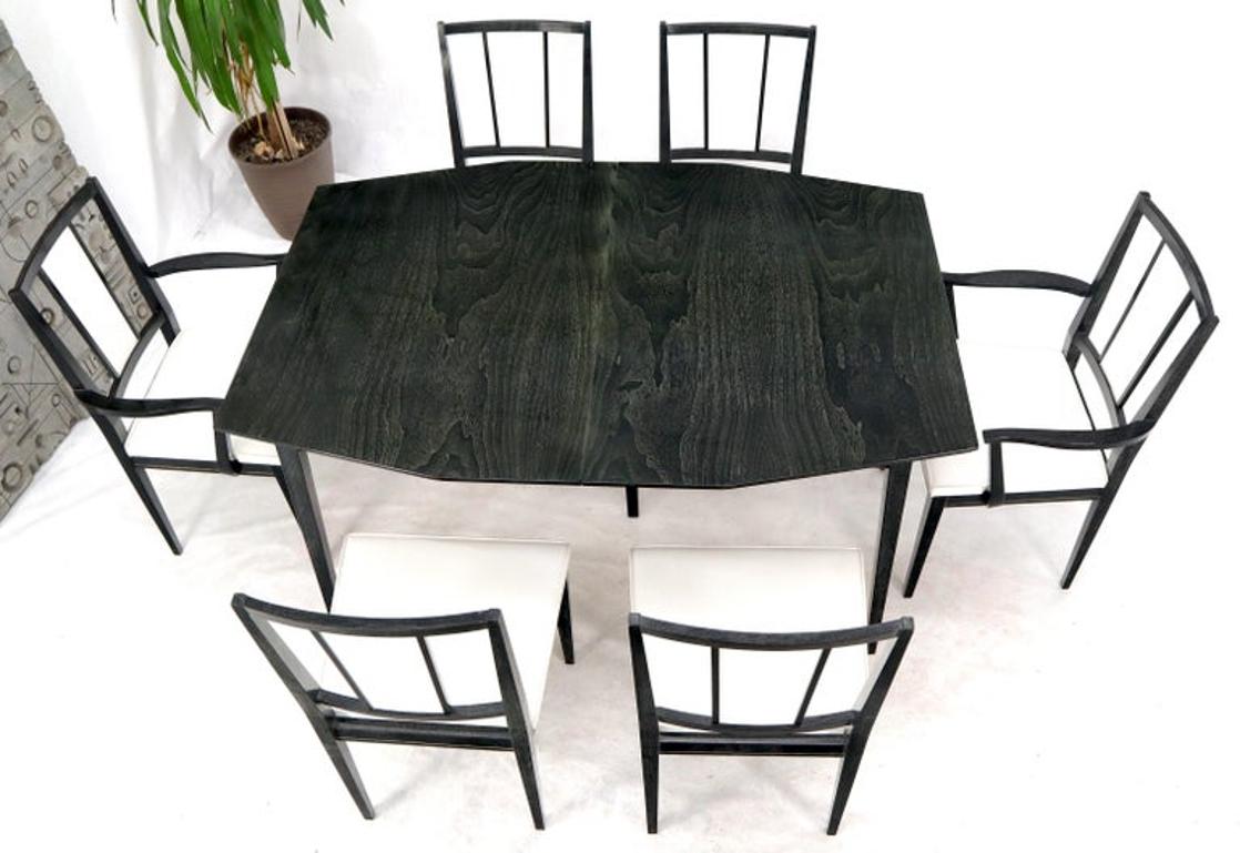 Set of Six Ebonized Cerused Walnut Dining Chairs