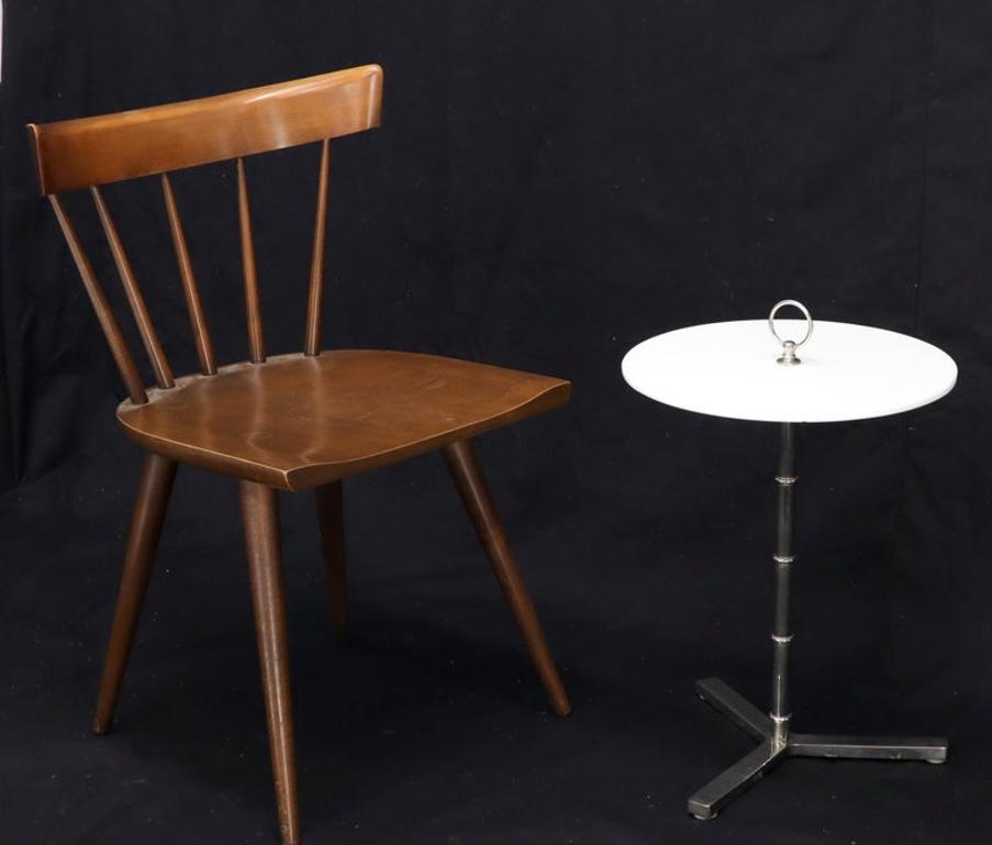 Round Vitrolite Glass Top Heavy Solid Chrome Accent Side Center Occasional Table