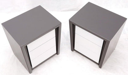 Pair of Tapered Shape Two Drawers Grey and White End Side Tables Nightstands