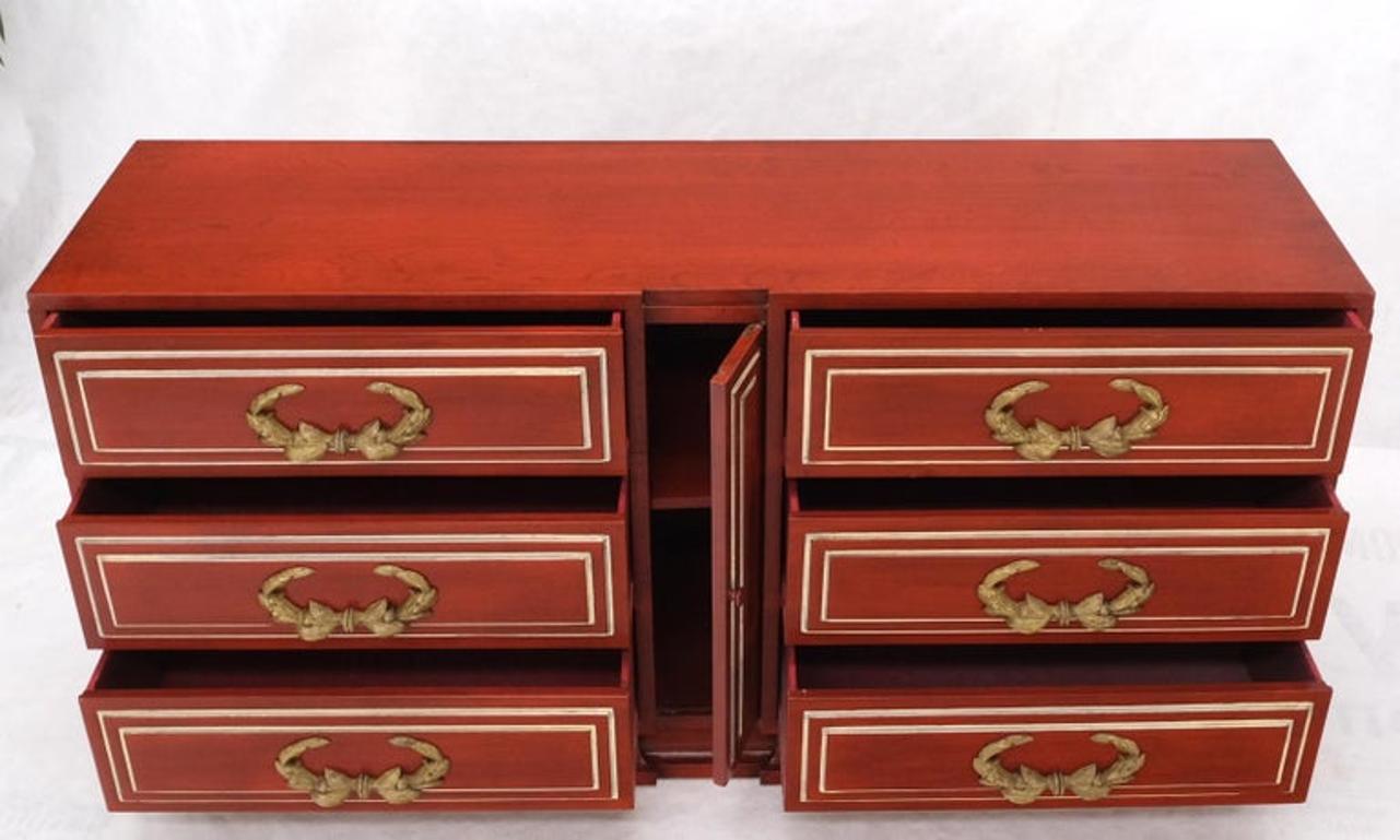 Directoire Style Blood Tomato Red Lacquer Super Heavy Solid Brass Pulls Dresser