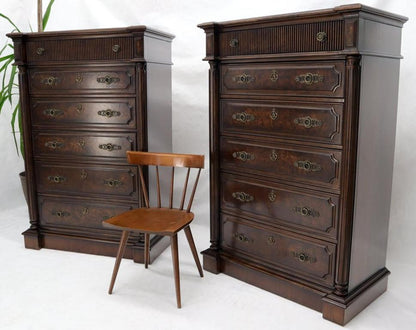 Pair of Tall 6 Drawers Burl Wood Dressers