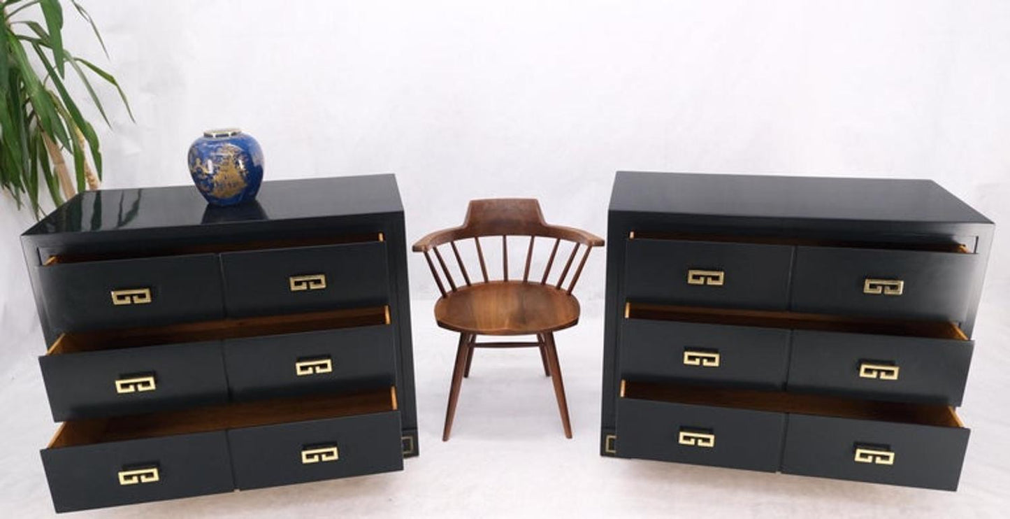 Pair John Stuart Ebonized Lacquer Greek Key Brass Pulls Bachelor Chests MINT!
