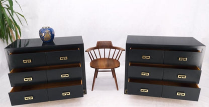 Pair John Stuart Ebonized Lacquer Greek Key Brass Pulls Bachelor Chests MINT!