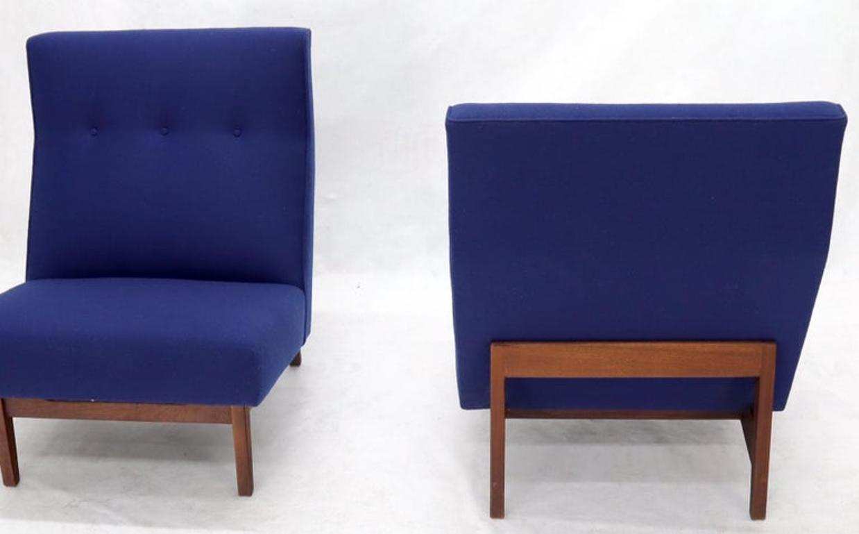 Pair of New Navy Blue Wool Upholstery Lounge Slipper Chairs