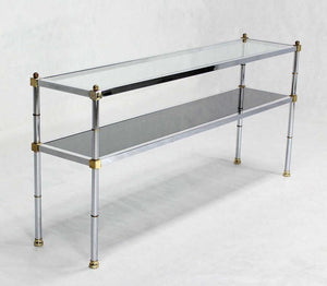 Chrome Brass and Glass, Two-Tier Console or Sofa Table, Mid-Century Modern