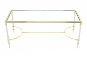 Chrome, Brass, and Glass-Top U-Shape Stretcher Coffee Table in Jansen Style