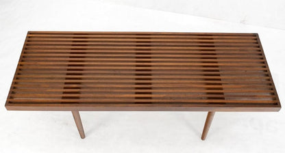 Mel Smilow Slatted Solid Walnut Mid-Century Modern Bench on Tapered Dowel Legs